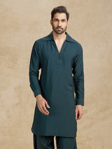 Dark green cotton silk festive pathani suit
