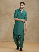 Elegant green cotton silk eid pathani outfit