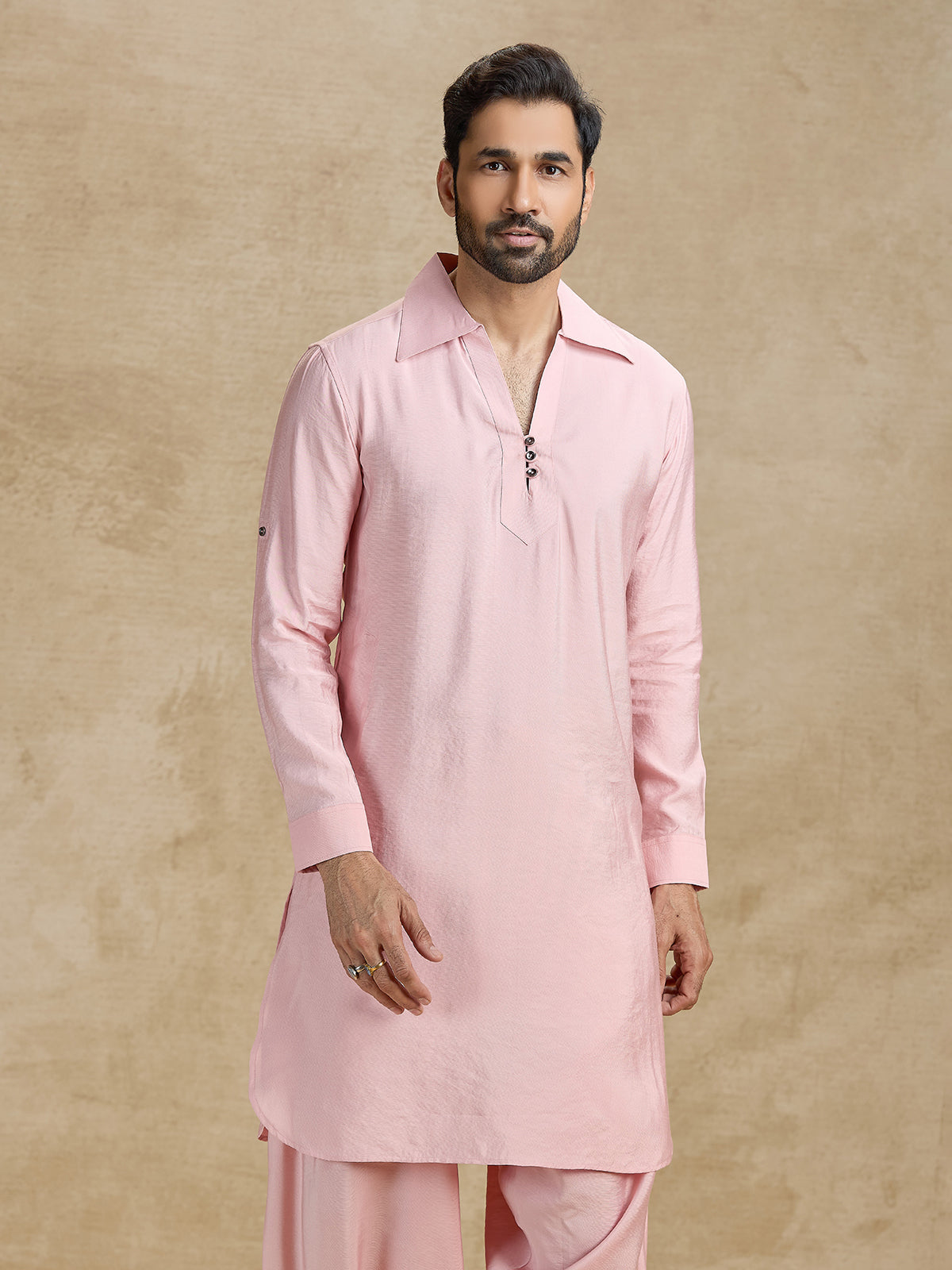 Pink cotton silk traditional pathani kurta suit