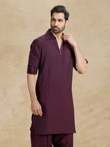 Wine cotton silk festive pathani kurta suit