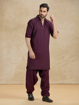 Wine cotton silk festive pathani kurta suit