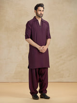Wine cotton silk festive pathani kurta suit