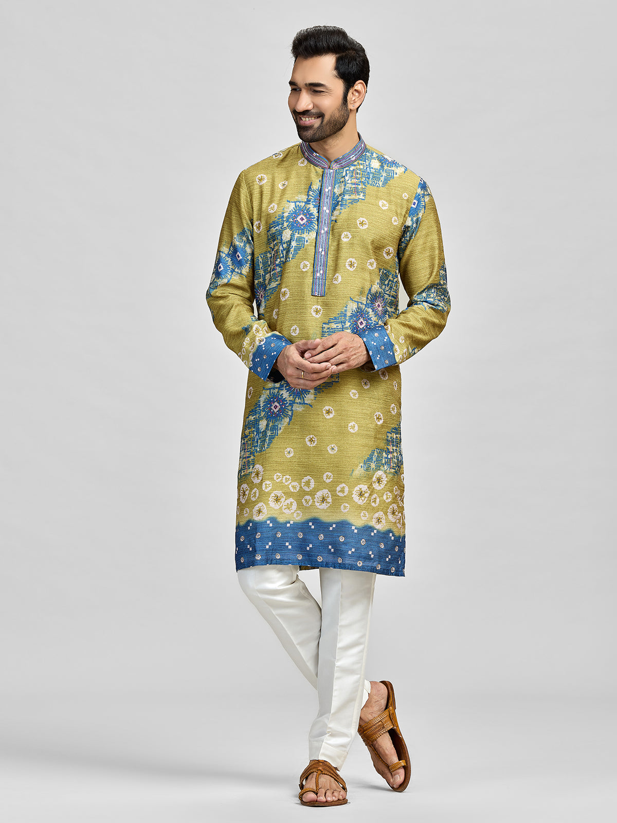 Olive blue stonework festive royal ensemble
