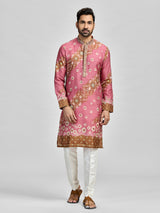 Pink brown festive designer kurta set for gentlemen