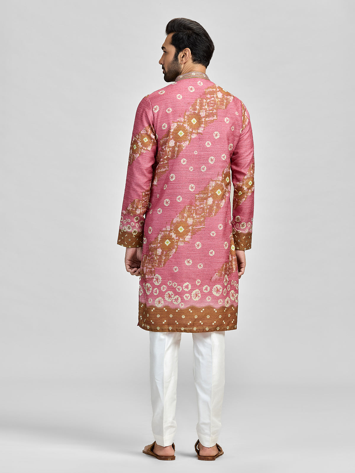 Pink brown festive designer kurta set for gentlemen