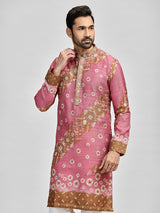 Pink brown festive designer kurta set for gentlemen