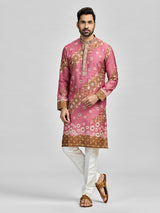 Pink brown festive designer kurta set for gentlemen