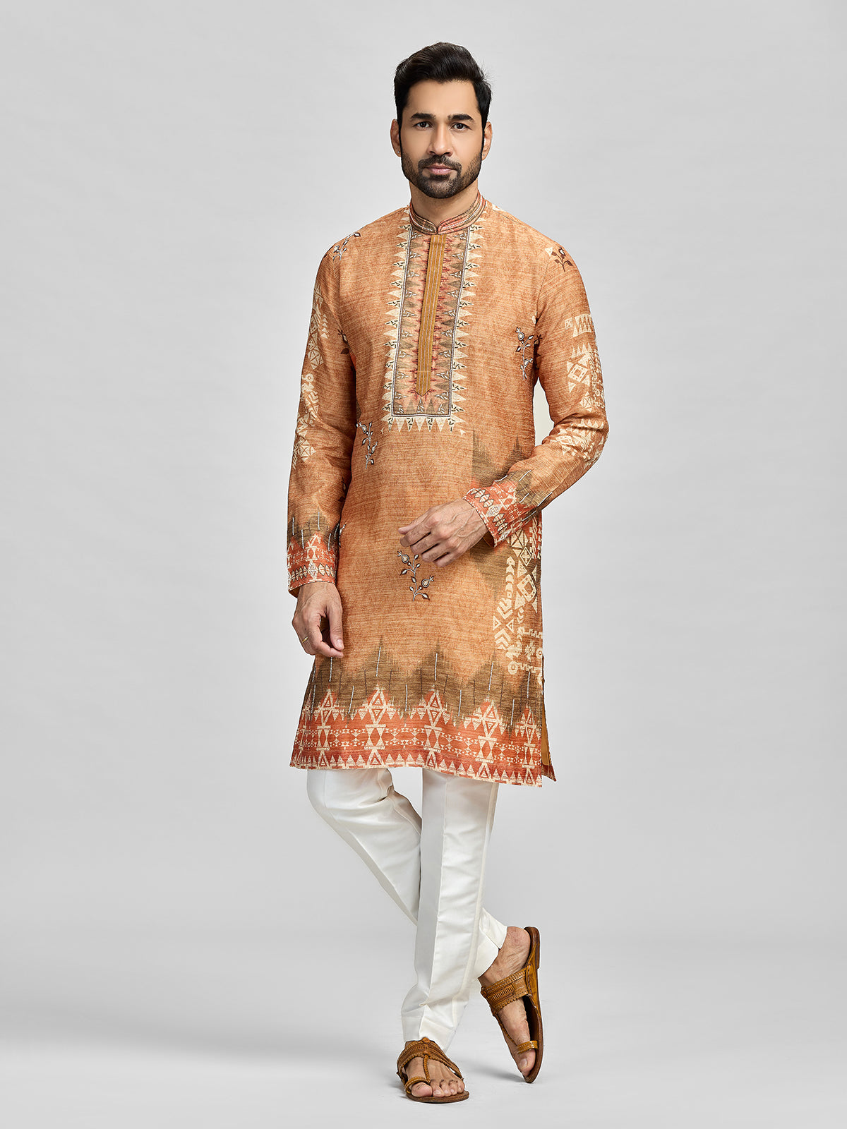 Rust orange vibrant celebration kurta suit for him