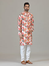 Off white floral printed ethnic kurta pajama for men
