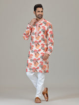 Off white floral printed ethnic kurta pajama for men
