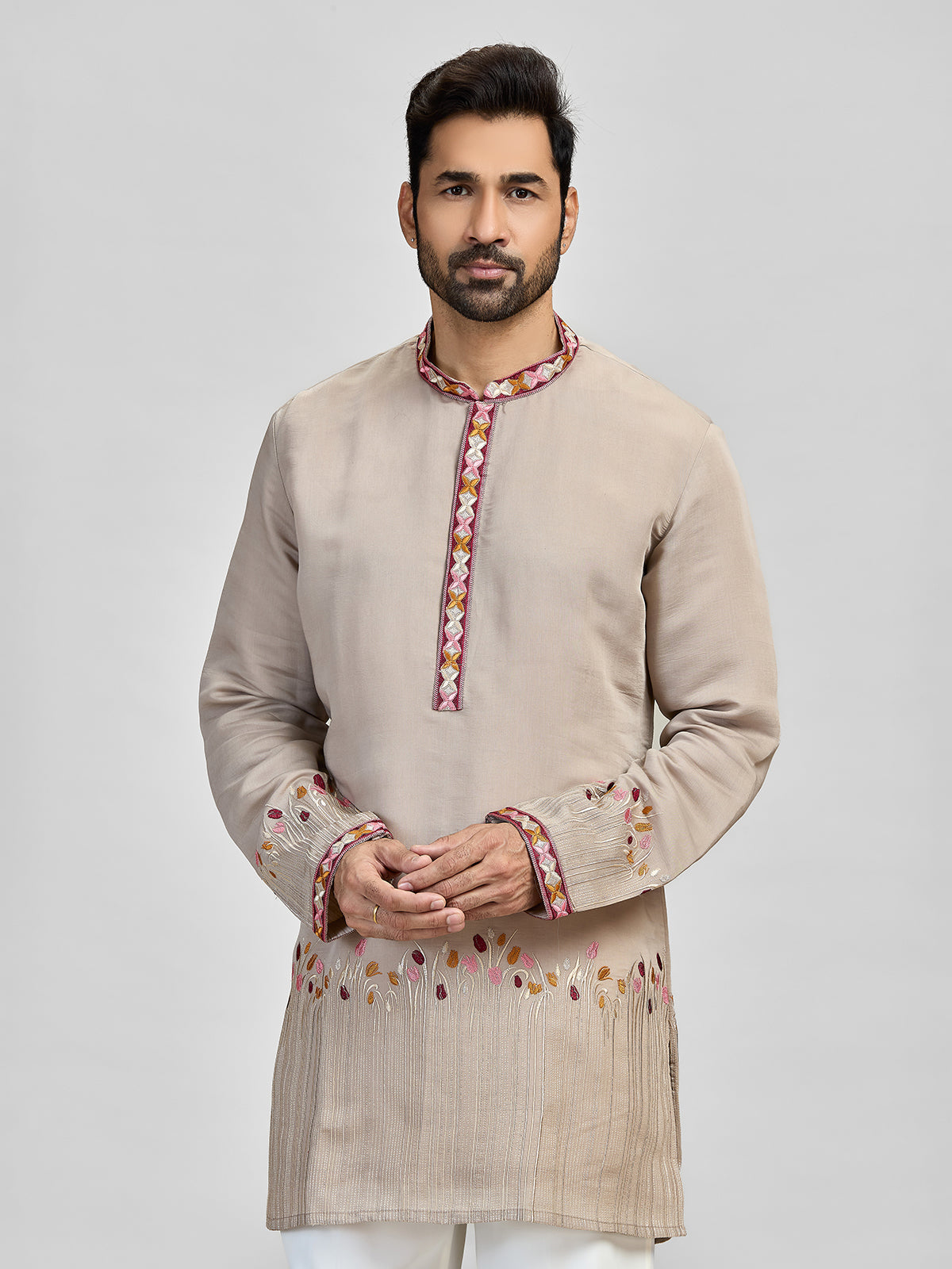Grey silk heritage embroidered masterpiece
