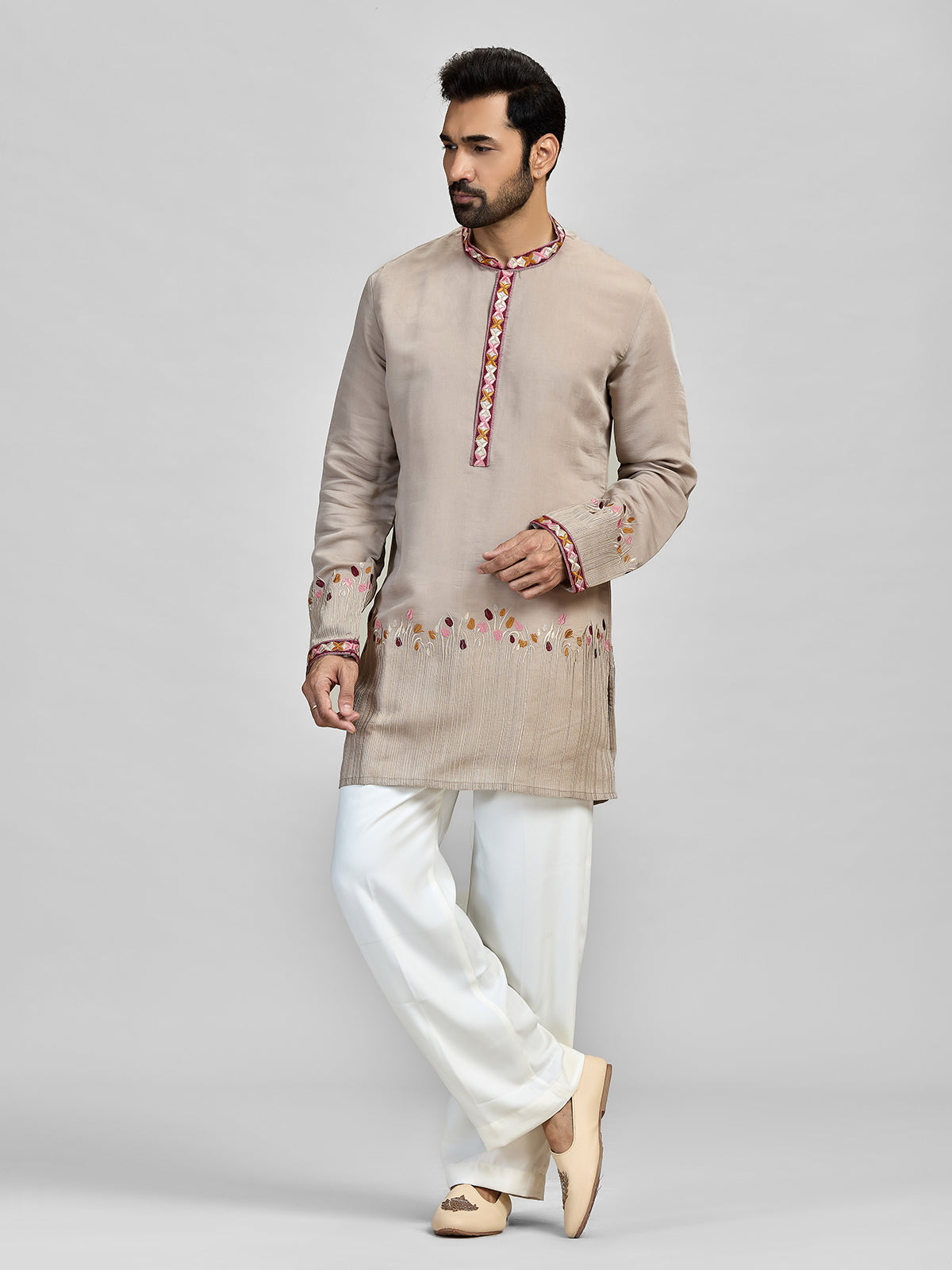 Grey silk heritage embroidered masterpiece