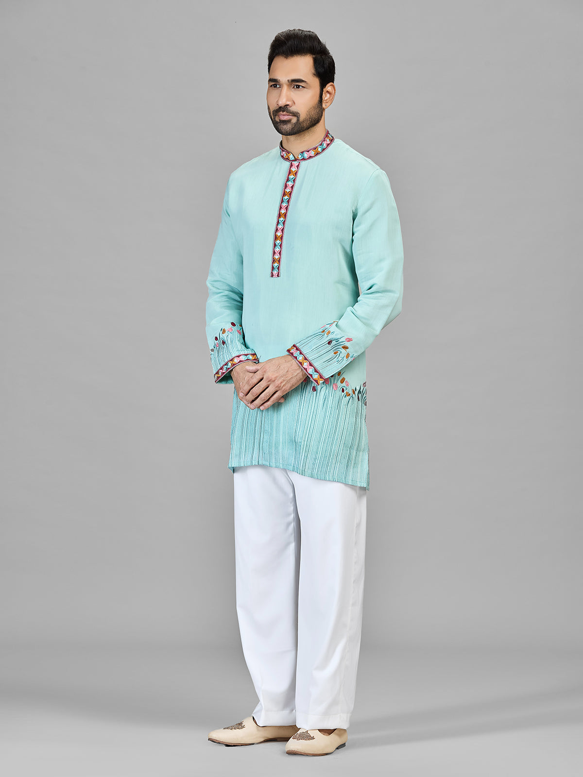 Sky blue luminous silk festive wear