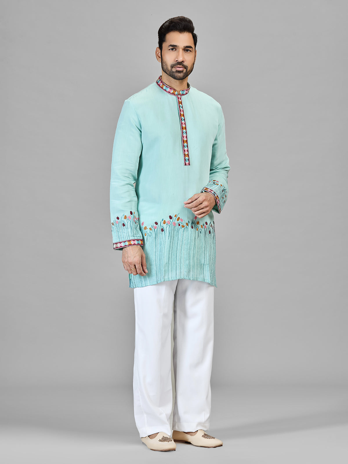Sky blue luminous silk festive wear