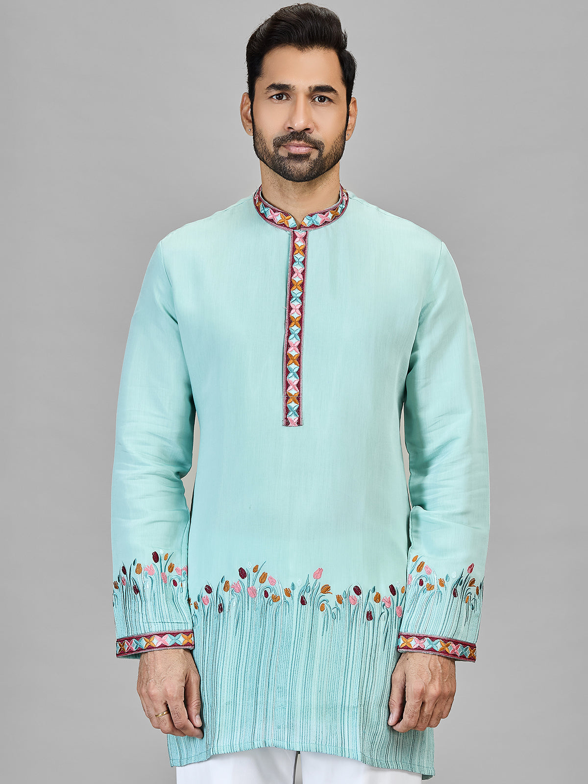 Sky blue luminous silk festive wear