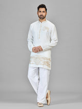 Off white elephant motif ethnic kurta suit for men