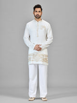 Off white elephant motif ethnic kurta suit for men