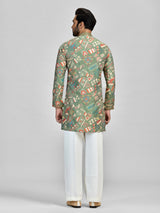 Green vibrant festive silk kurta set for gentlemen