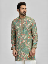 Green vibrant festive silk kurta set for gentlemen