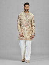 Beige garden theme designer kurta set for gentlemen