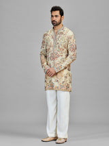Beige garden theme designer kurta set for gentlemen