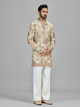 Beige garden theme designer kurta set for gentlemen