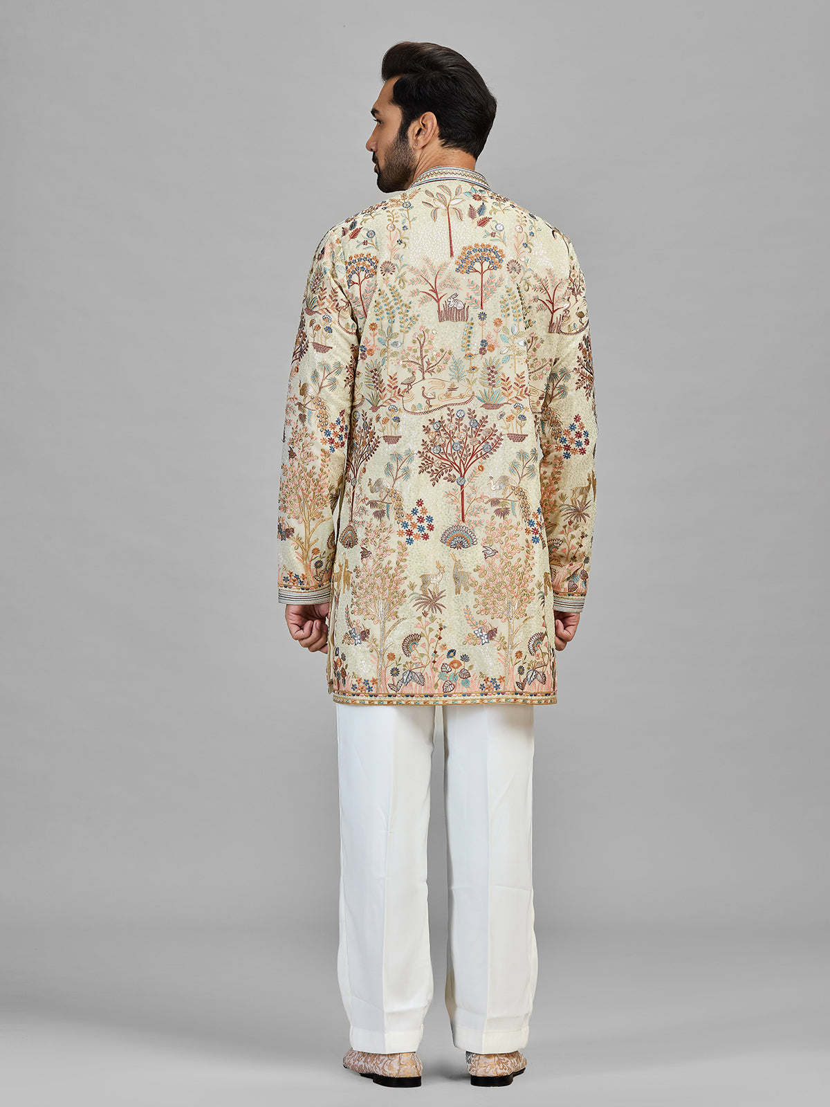 Beige garden theme designer kurta set for gentlemen