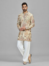 Beige garden theme designer kurta set for gentlemen