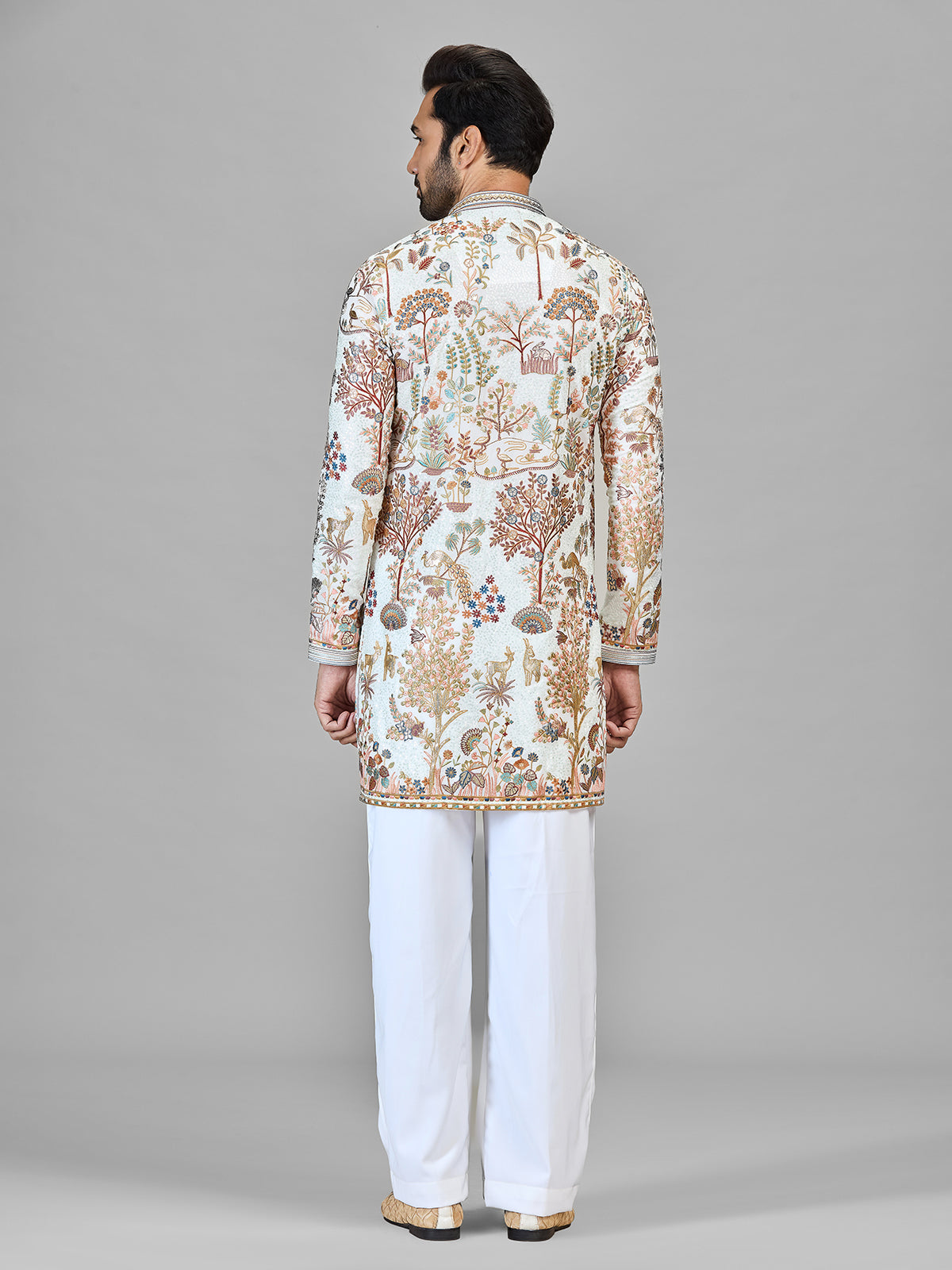 Cream georgette floral fauna festive showcase