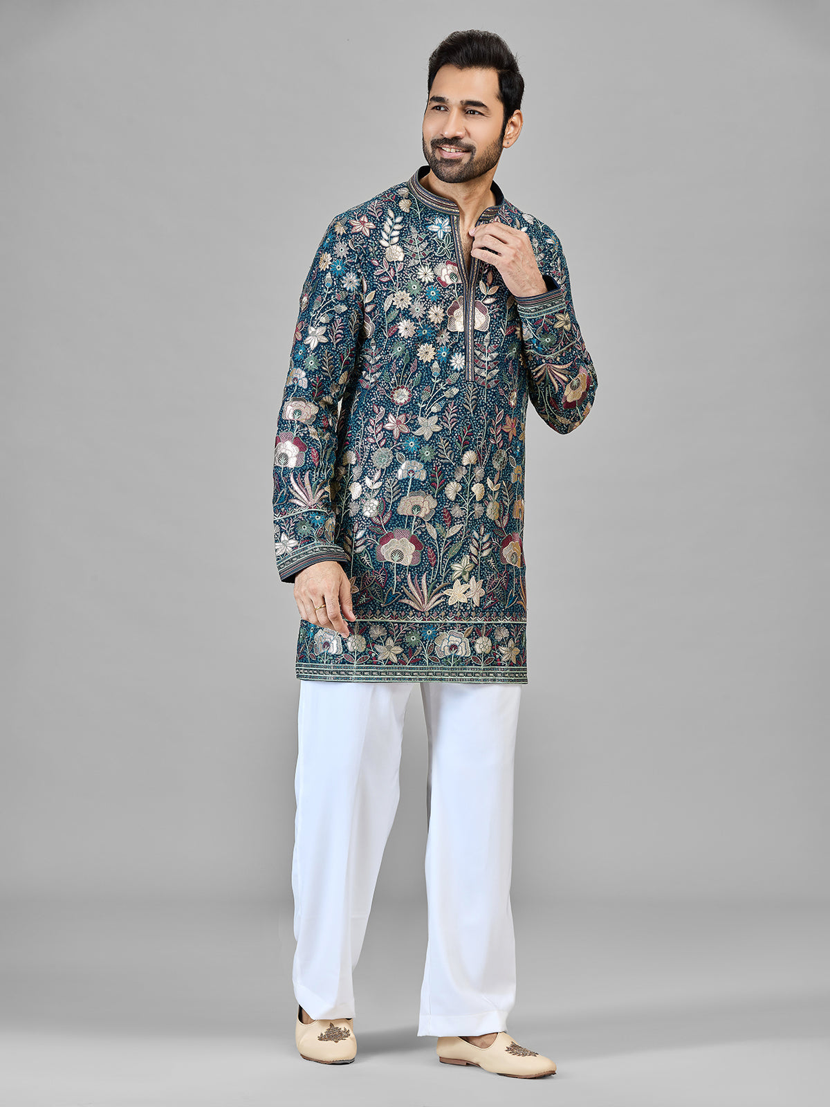 Rama blue statement georgette kurta suit for men