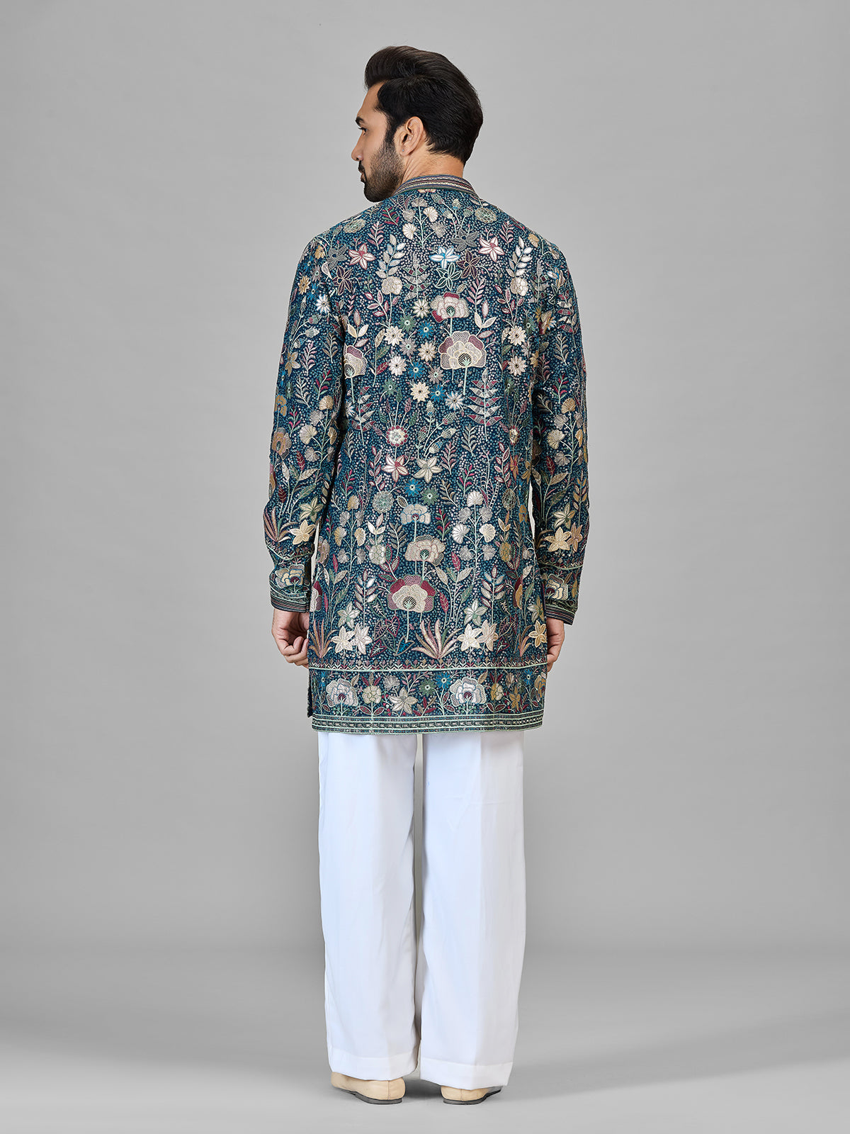 Rama blue statement georgette kurta suit for men
