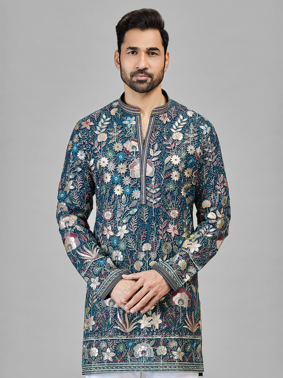 Rama blue statement georgette kurta suit for men