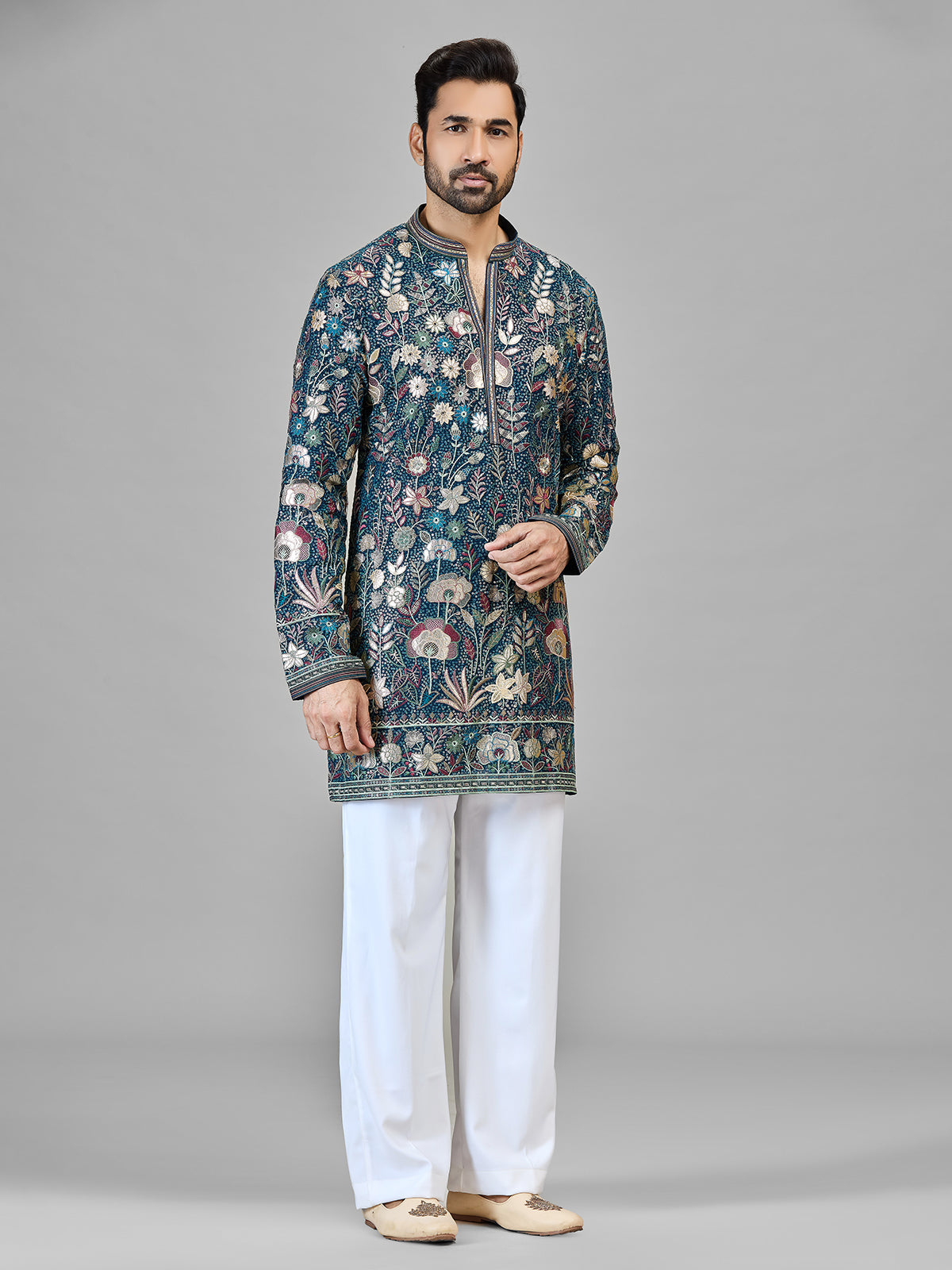Rama blue statement georgette kurta suit for men