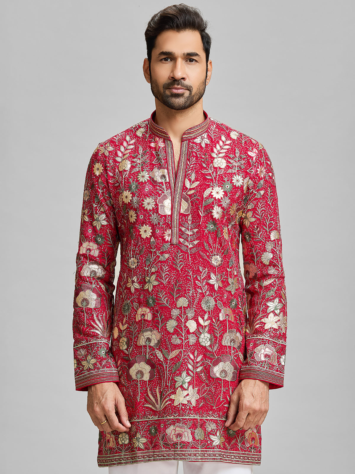 Red georgette royal embroidered kurta suit