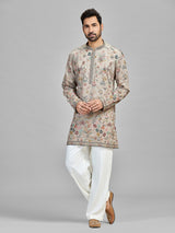 Grey silk sequinned festive couture ensemble
