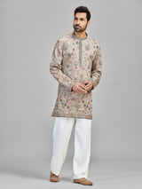 Grey silk sequinned festive couture ensemble