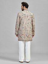 Grey silk sequinned festive couture ensemble
