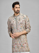 Grey silk sequinned festive couture ensemble