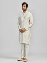 Cream banarasi chanderi embellished kurta suit