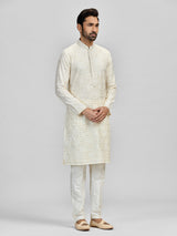 Cream banarasi chanderi embellished kurta suit