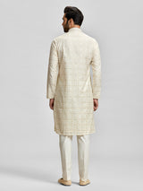 Cream banarasi chanderi embellished kurta suit