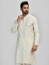 Cream banarasi chanderi embellished kurta suit