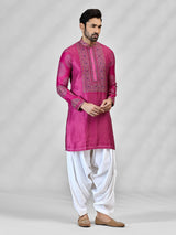 Magenta pink silk bandhani artistic celebration attire