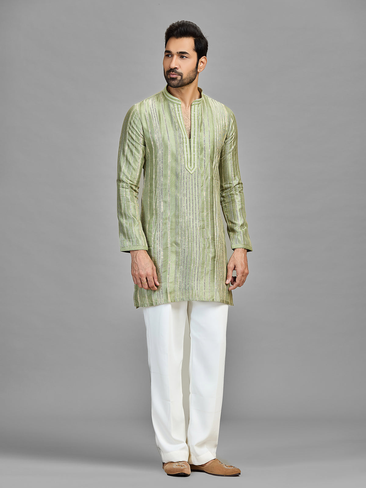 Green banarasi silk mehndi celebration ensemble