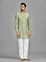 Green banarasi silk mehndi celebration ensemble