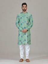 Mint blue cotton linen vibrant printed kurta suit