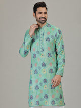 Mint blue cotton linen vibrant printed kurta suit