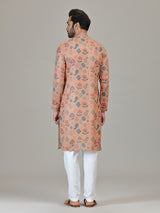Peach cotton linen paisley floral festive attire