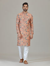Peach cotton linen paisley floral festive attire
