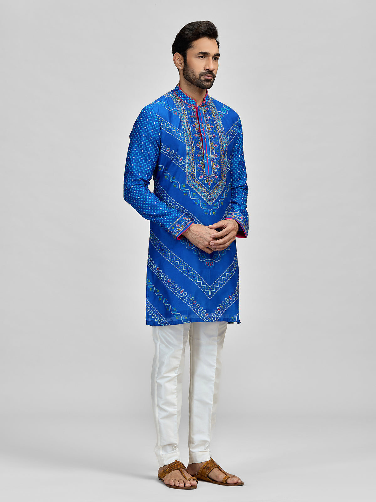 Blue silk bandhani aari and pitta kurta set